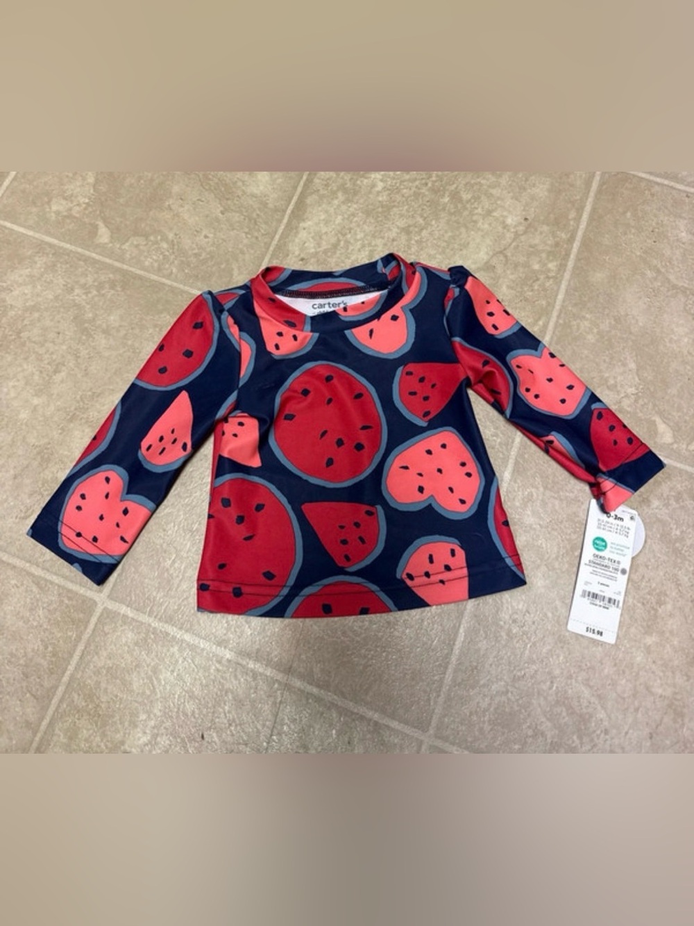 Carter's Girls' Navy Red Watermelon Rash Guard swim top size 0-3 months